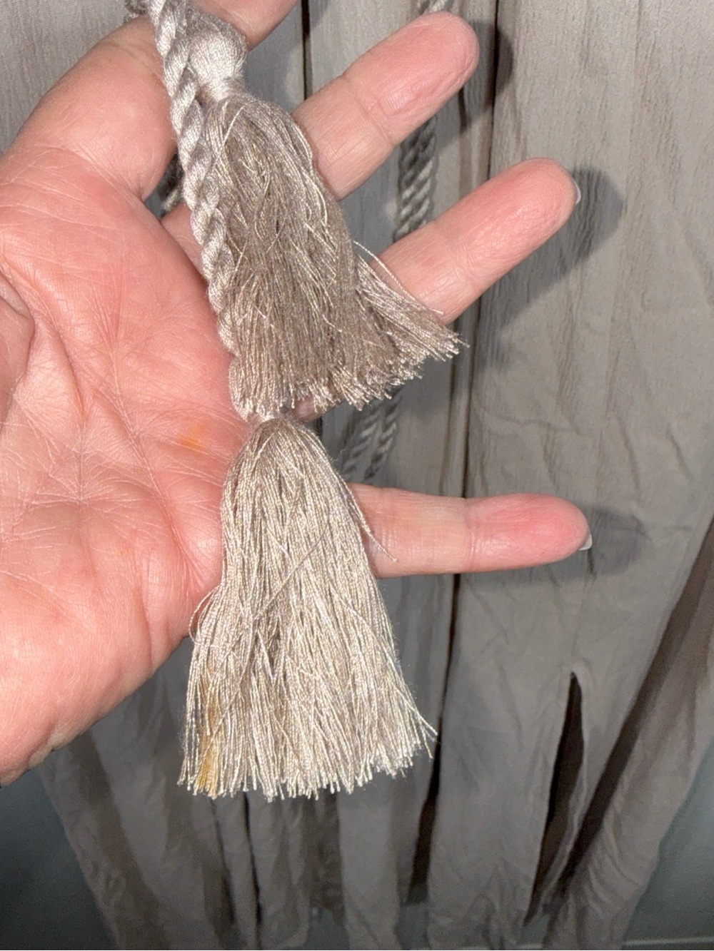 Baltic Born Taupe Ruffle Maxi Dress with Braided Waist Tie - Picture 5 of 14